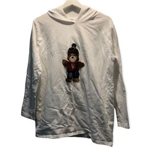 Luck Bear Sweatshirt Hoodie White Cotton Size Small